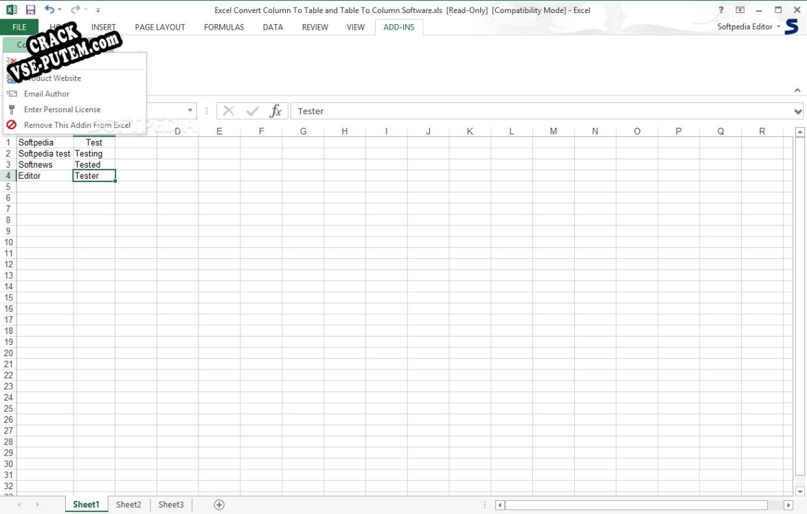 Excel Convert Column To Table and Table To Column Software с patch/keygen