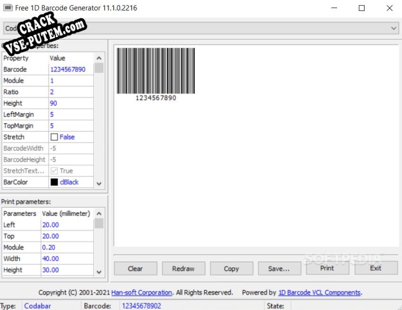 Keygen для 1D Barcode VCL Components