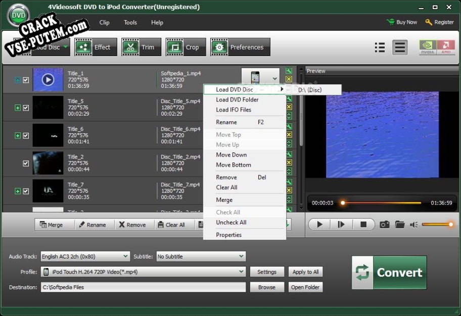 Crack для 4Videosoft DVD to iPod Converter