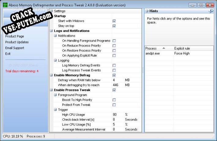 Abexo Memory Defragmenter and Process Tweak с patch/keygen