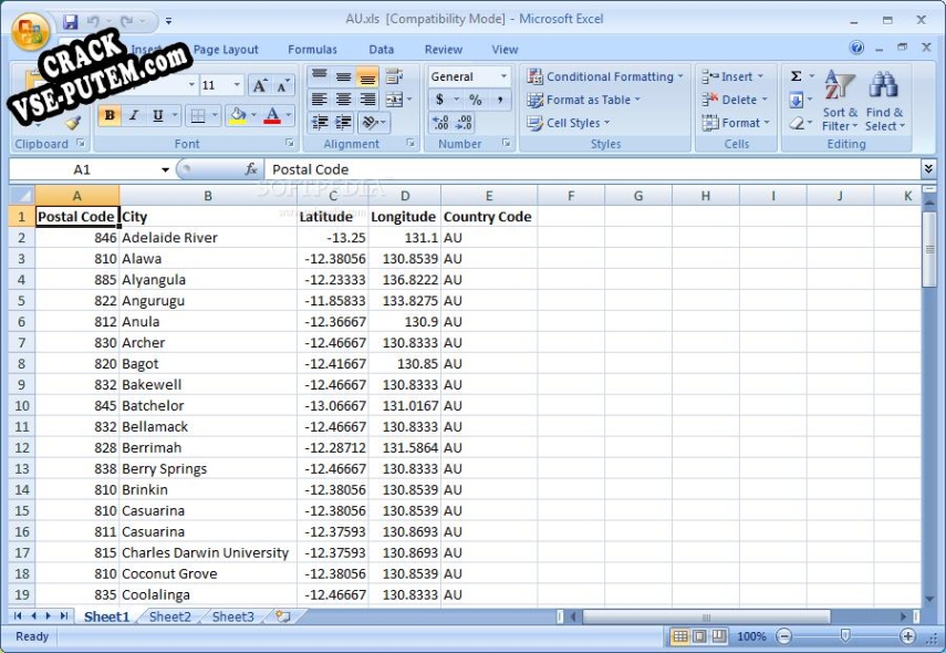 Australian Postal Codes Database и crack patch (взлом)