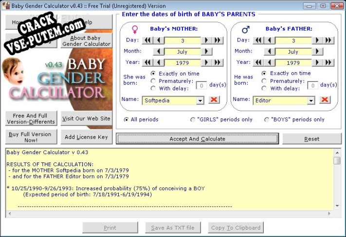 Ключ для Baby Gender Calculator