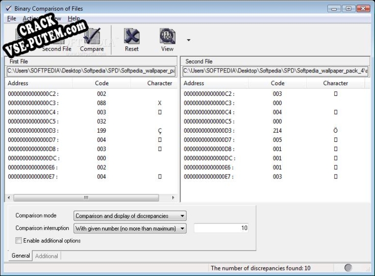 Активация программы Binary Comparison of Files
