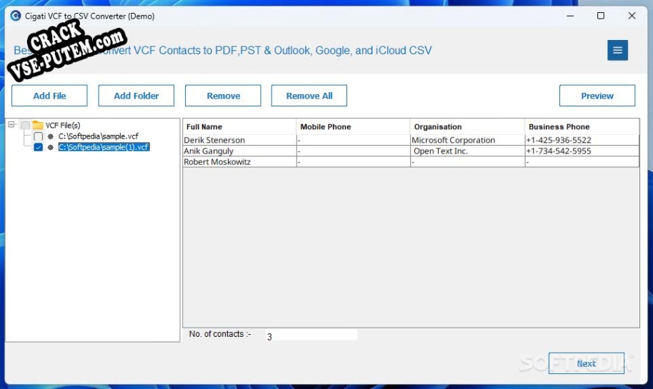 Взлом (keygen) Cigati VCF to CSV Converter