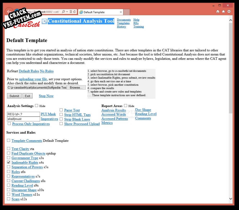 Активация программы Constitutional Analysis Tool