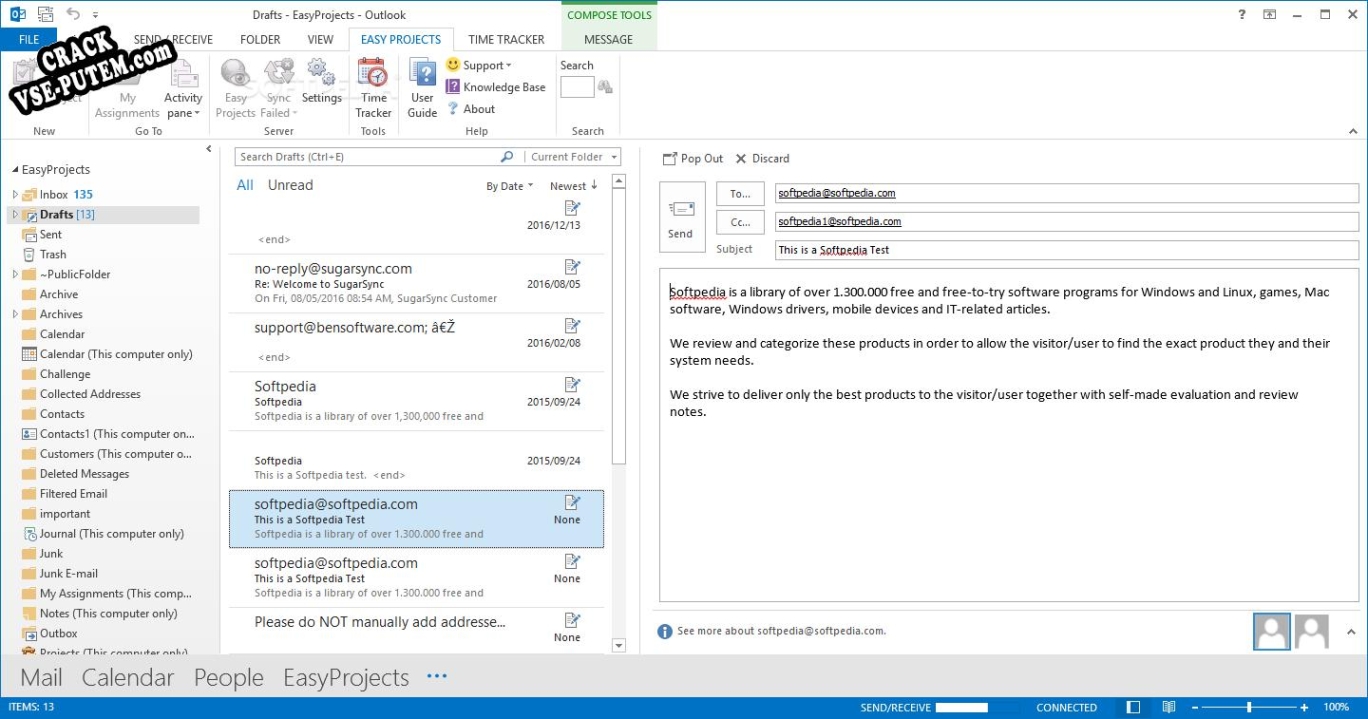 Активация программы Easy Projects Outlook Addin