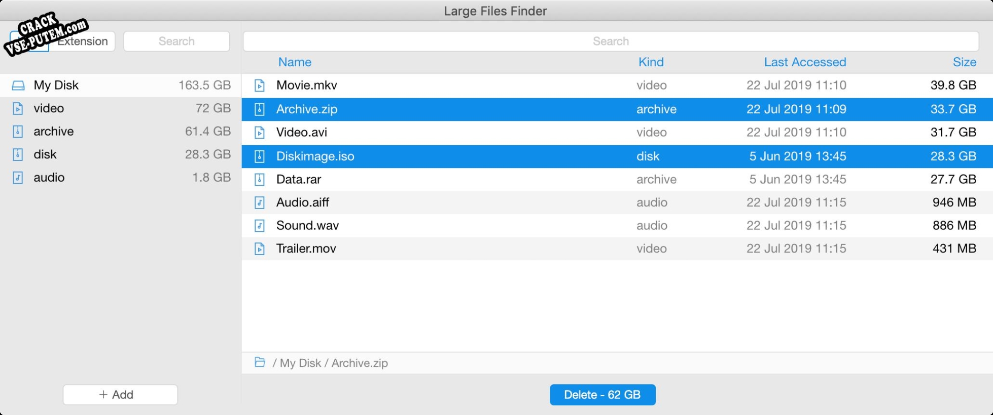 Large Files Finder + crack/ключ