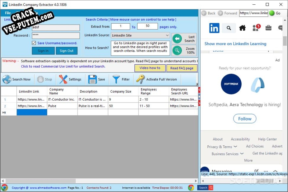 Взлом LinkedIn Company Extractor