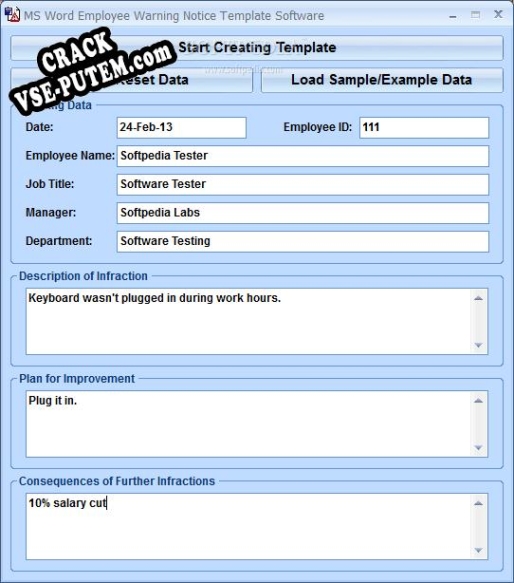 Взлом (keygen) MS Word Employee Warning Notice Template Software