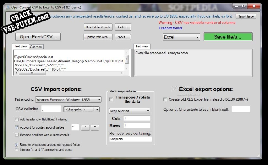Keygen для Opal-Convert CSV to Excel to CSV
