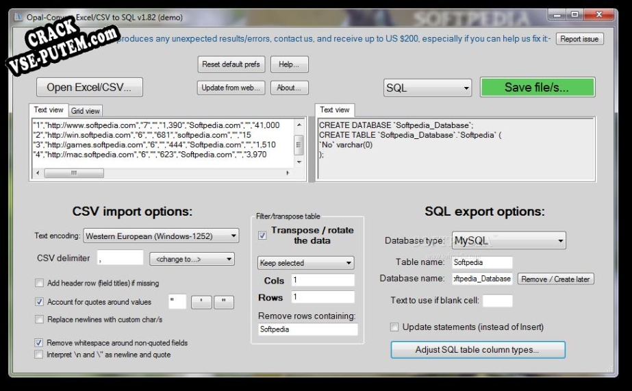 Crack для Opal-Convert Excel/CSV to SQL