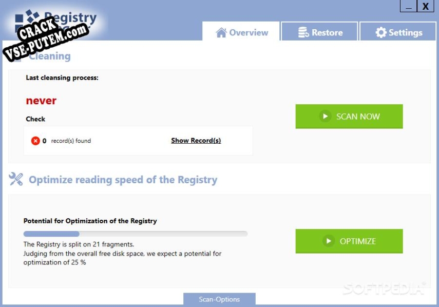 Активация программы Registry Cleaner