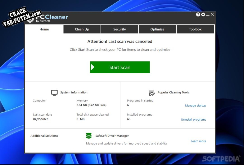 SafeSoft PC Cleaner + crack/ключ