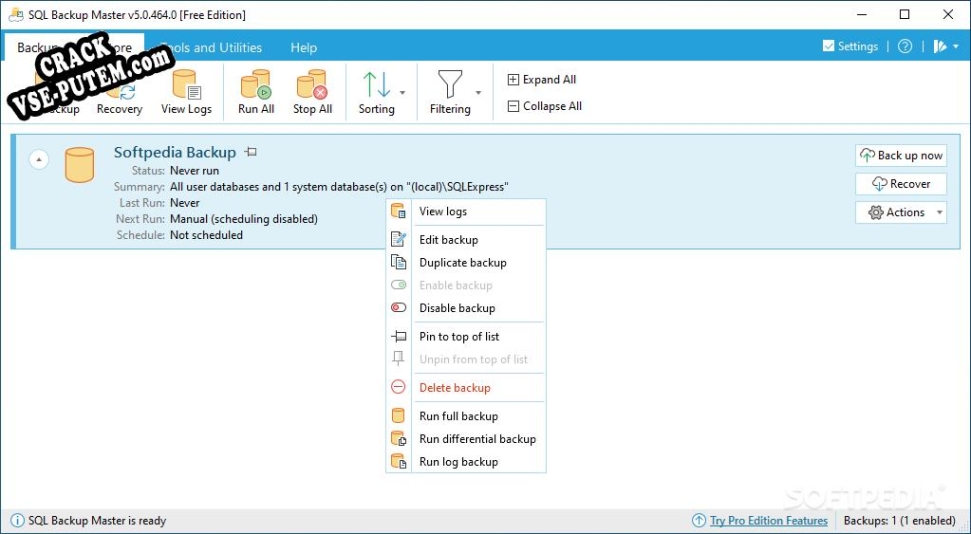 Активация программы SQL Backup Master