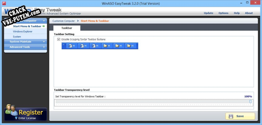 Активация программы WinASO EasyTweak