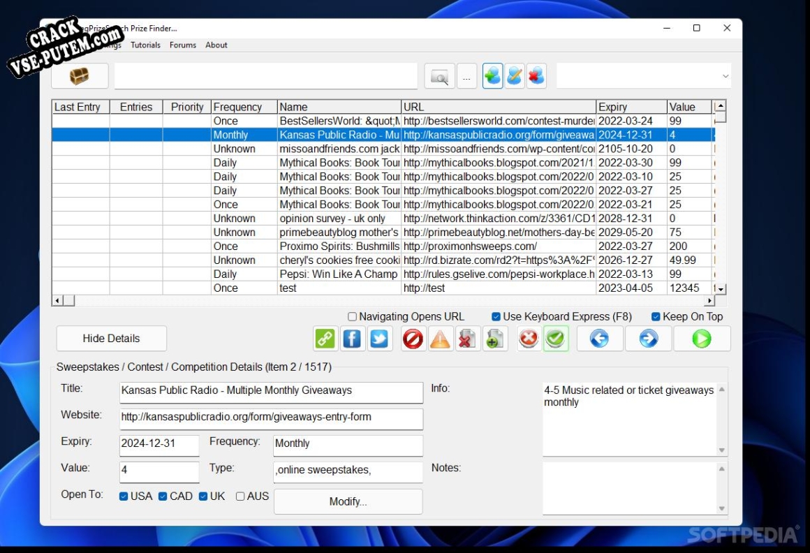 Взлом (keygen) Winning Prize Search PRO