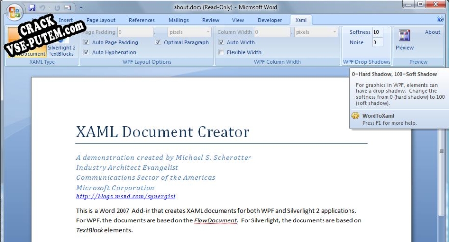 Word 2007 to XAML и crack patch (взлом)