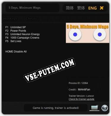 5 Days, Minimum Wage.: Трейнер +5 [v1.9]