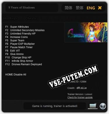 9 Years of Shadows: Трейнер +12 [v1.1]