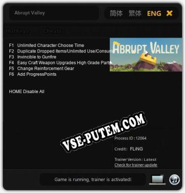 Трейнер для Abrupt Valley [v1.0.5]
