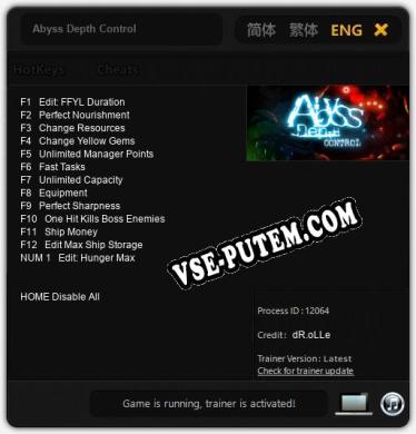 Трейнер для Abyss Depth Control [v1.0.1]