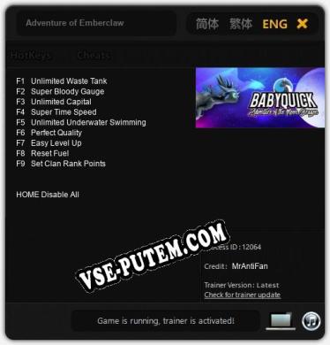 Трейнер для Adventure of Emberclaw [v1.0.3]