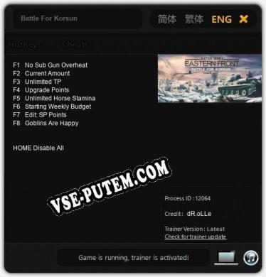 Battle For Korsun: Трейнер +8 [v1.2]