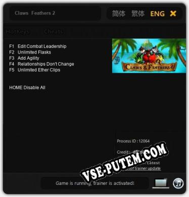 Трейнер для Claws  Feathers 2 [v1.0.3]