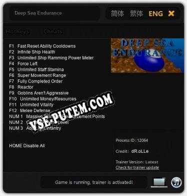 Deep Sea Endurance: Трейнер +15 [v1.7]