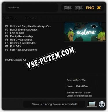 ecotone: Трейнер +8 [v1.1]