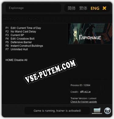 Espionage: Трейнер +7 [v1.1]