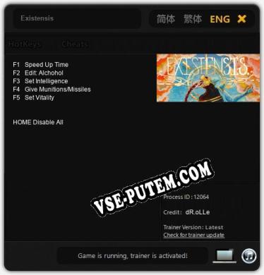 Трейнер для Existensis [v1.0.6]
