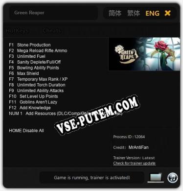 Green Reaper: ТРЕЙНЕР И ЧИТЫ (V1.0.70)