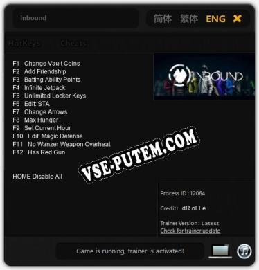 Inbound: Читы, Трейнер +12 [dR.oLLe]