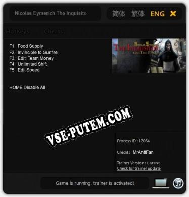 Трейнер для Nicolas Eymerich The Inquisitor [v1.0.1]
