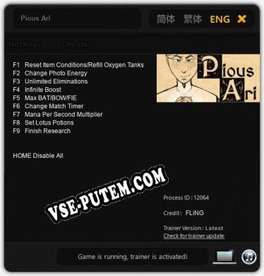 Pious Ari: Читы, Трейнер +9 [FLiNG]