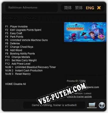 Трейнер для Rabbiman Adventures [v1.0.1]