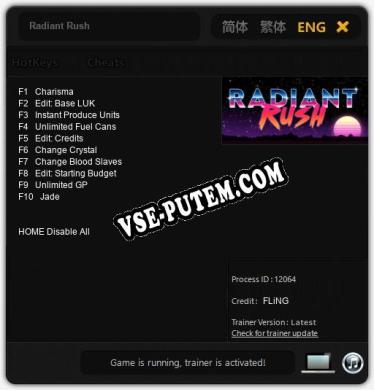 Radiant Rush: Трейнер +10 [v1.5]