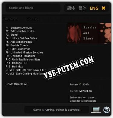 Scarlet and Blank: Трейнер +14 [v1.1]