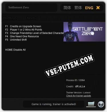 Settlement Zero: Трейнер +5 [v1.1]