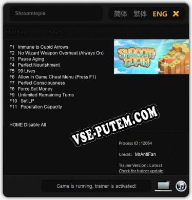 Трейнер для Shroomtopia [v1.0.8]