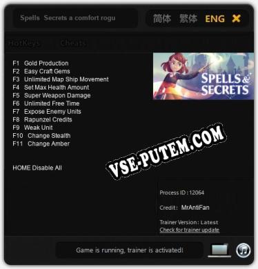 Трейнер для Spells  Secrets a comfort rogue-lite [v1.0.1]