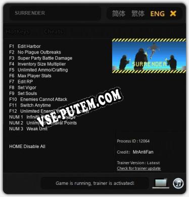SURRENDER: Трейнер +15 [v1.2]