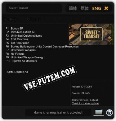Трейнер для Sweet Transit [v1.0.6]