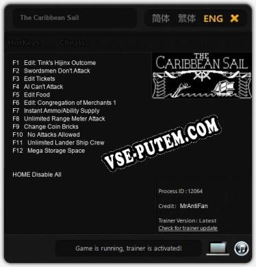 Трейнер для The Caribbean Sail [v1.0.8]