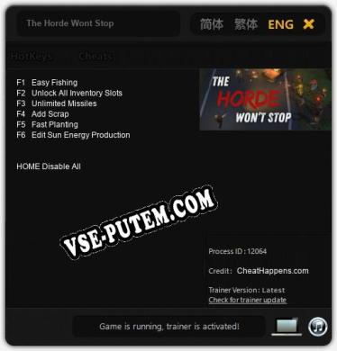 Трейнер для The Horde Wont Stop [v1.0.9]