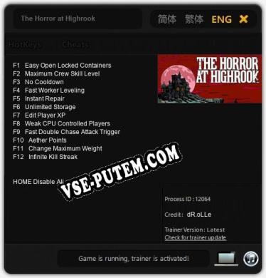 The Horror at Highrook: Читы, Трейнер +12 [dR.oLLe]