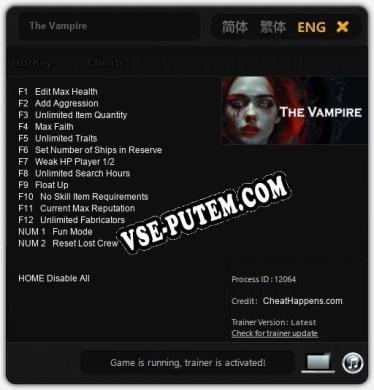 The Vampire: Читы, Трейнер +14 [CheatHappens.com]