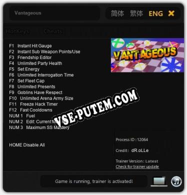 Трейнер для Vantageous [v1.0.8]