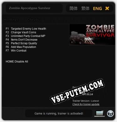 Трейнер для Zombie Apocalypse Survivor [v1.0.8]